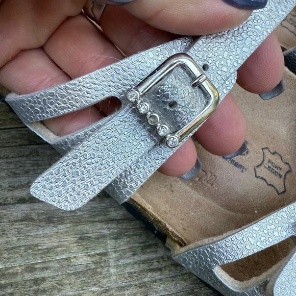 Birkenstock Birki's Silver Moorea Granada Two Strap Bling Slide Sandals 39 L8 M6 - Picture 2 of 8